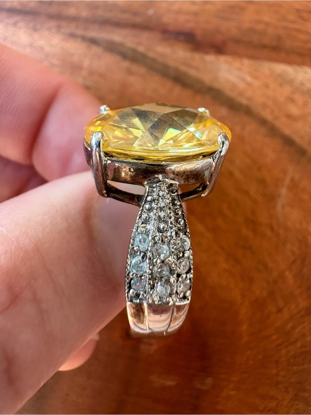 Yellow Oval Gemstone Cocktail Ring - Size 7.5